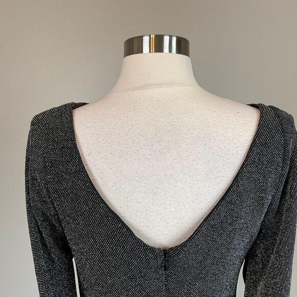 Avery G Black Midi Sheath Cocktail Dress Size 8 Metallic Knit Draped Back - Picture 9 of 14